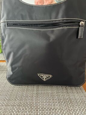Prada Black Nylon Messenger Bag with Silver-Tone Logo